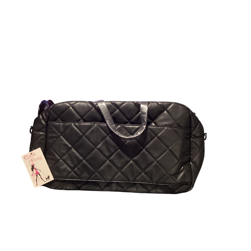 Gilda Paris Black Quilted Weekender Bag‎ Duffel Travel Tote GGH-514 NWT